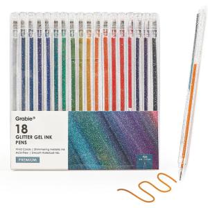 image:imageGrabie Glitter Gel Pens 18 Colors Glitter Gel Pens Set Retractable Sparkle Gel Ink Pens for Coloring Books Journaling Drawing Scrapbooking amp DIY Crafts Smooth Writing Art Pens for Creative Work18 Colors Capped Glitter Gel Pens