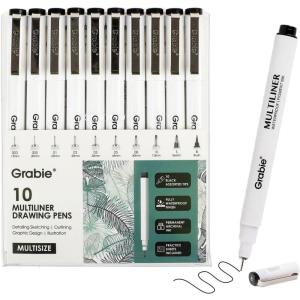 image:imageGrabie Micro Finerliner Pens 20 Multicolor Fine Line Waterproof Drawing Pens Assorted Point Sizes for Sketching Illustration Journaling Art Supplies10Black