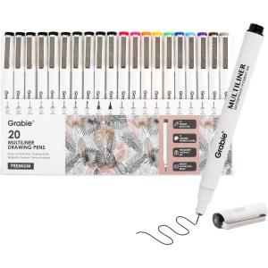 image:imageGrabie Micro Finerliner Pens 20 Multicolor Fine Line Waterproof Drawing Pens Assorted Point Sizes for Sketching Illustration Journaling Art Supplies20Multicolor