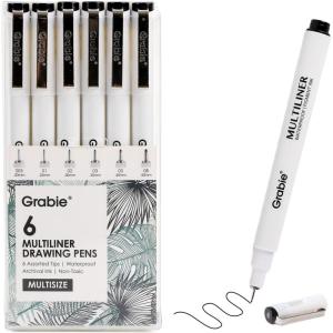 image:imageGrabie Micro Finerliner Pens 20 Multicolor Fine Line Waterproof Drawing Pens Assorted Point Sizes for Sketching Illustration Journaling Art Supplies6Black