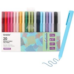 image:imageGrabie Retractable Colorful Gel Pens Perfect for Vibrant Colored Writing and Sketching Quick Dry Colored Gel Pens 07 mm Smooth Writing for Journaling and Note Taking Pack of 2020