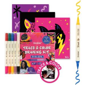 image:imageGrabie Trace and Color Drawing Kit Beginner Friendly AllinOne Tracing Art Set with Acrylic Dual Tip Markers 15 PrePrinted Designs Vellum Paper Creative Hobby Kit Artist Collaboration YetiElectric Wild Advanced