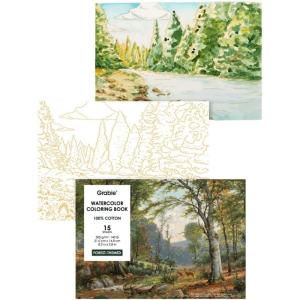 image:imageGrabie Watercolor Coloring Book 15 Sheets A5 83 x 58Watercolor Book for Adults Ignite Your Artistic Expression on 100 Cotton Paper LandScapeForest