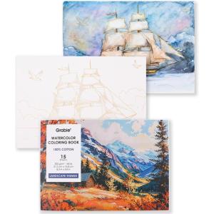 image:imageGrabie Watercolor Coloring Book 15 Sheets A5 83 x 58Watercolor Book for Adults Ignite Your Artistic Expression on 100 Cotton Paper LandScapeLandscape