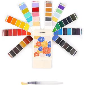image:imageGrabie Watercolor Paint Set 56 Colors Handheld Watercolor Set of Water Brush Pen Palette and Removable Sponge Portable Watercolor Paint for Artist Beginner and Professional