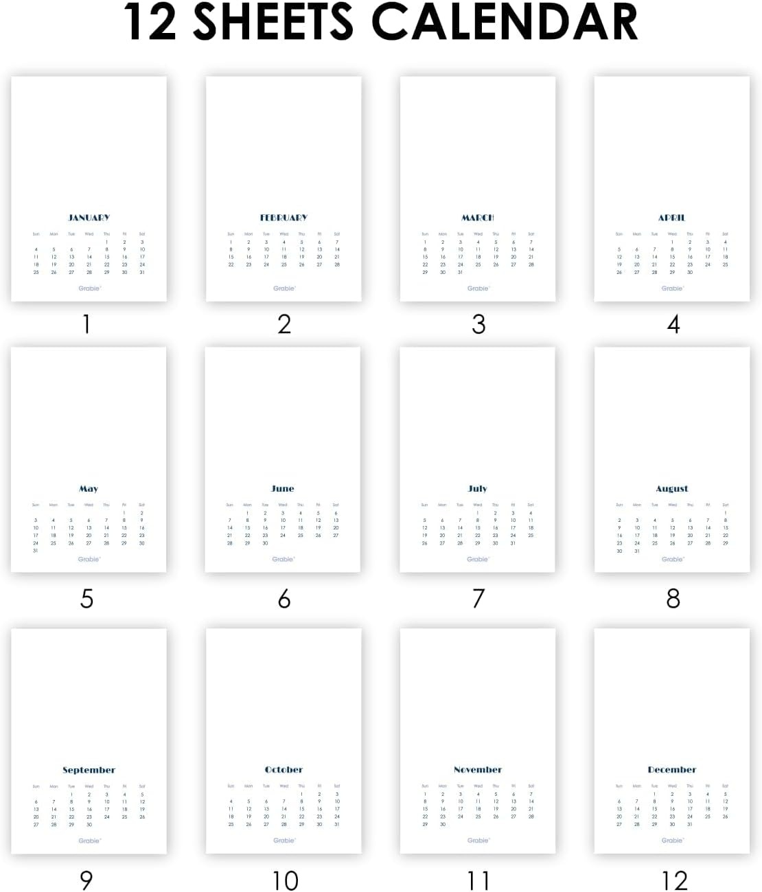 image:imageGrabie 12Month Watercolor Calendar Set for 2026 Premium Paper Sturdy Kraft Stand 100 Cotton Paper AcidFree Smooth Texture Hot Press 140 LB 300 GSM 12 SheetsPack