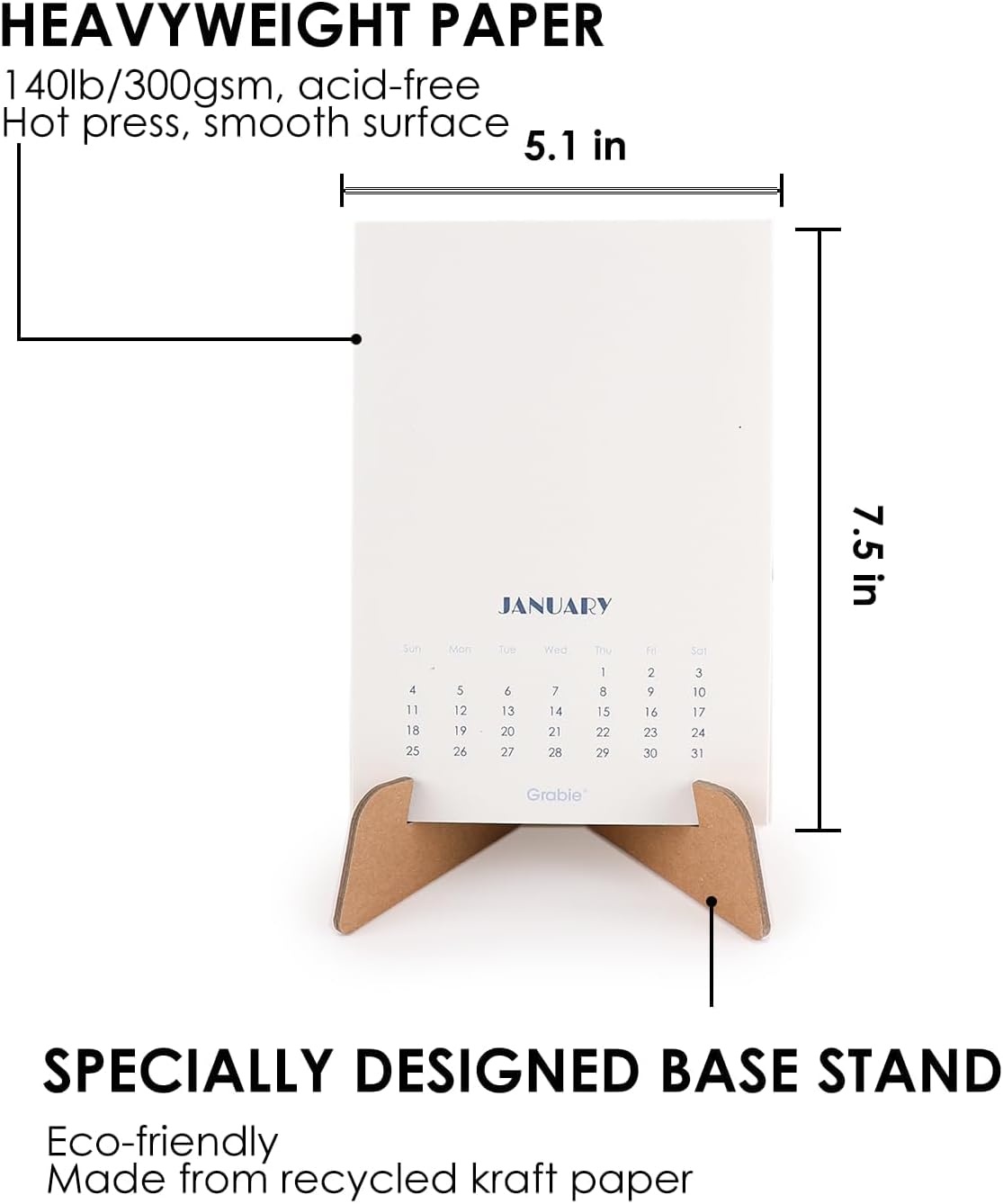 image:imageGrabie 12Month Watercolor Calendar Set for 2026 Premium Paper Sturdy Kraft Stand 100 Cotton Paper AcidFree Smooth Texture Hot Press 140 LB 300 GSM 12 SheetsPack