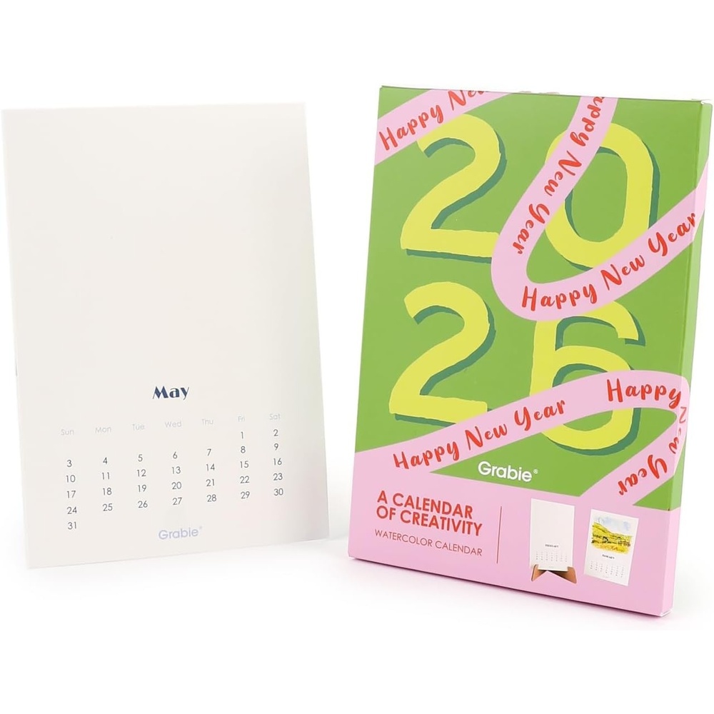 image:imageGrabie 12Month Watercolor Calendar Set for 2026 Premium Paper Sturdy Kraft Stand 100 Cotton Paper AcidFree Smooth Texture Hot Press 140 LB 300 GSM 12 SheetsPack